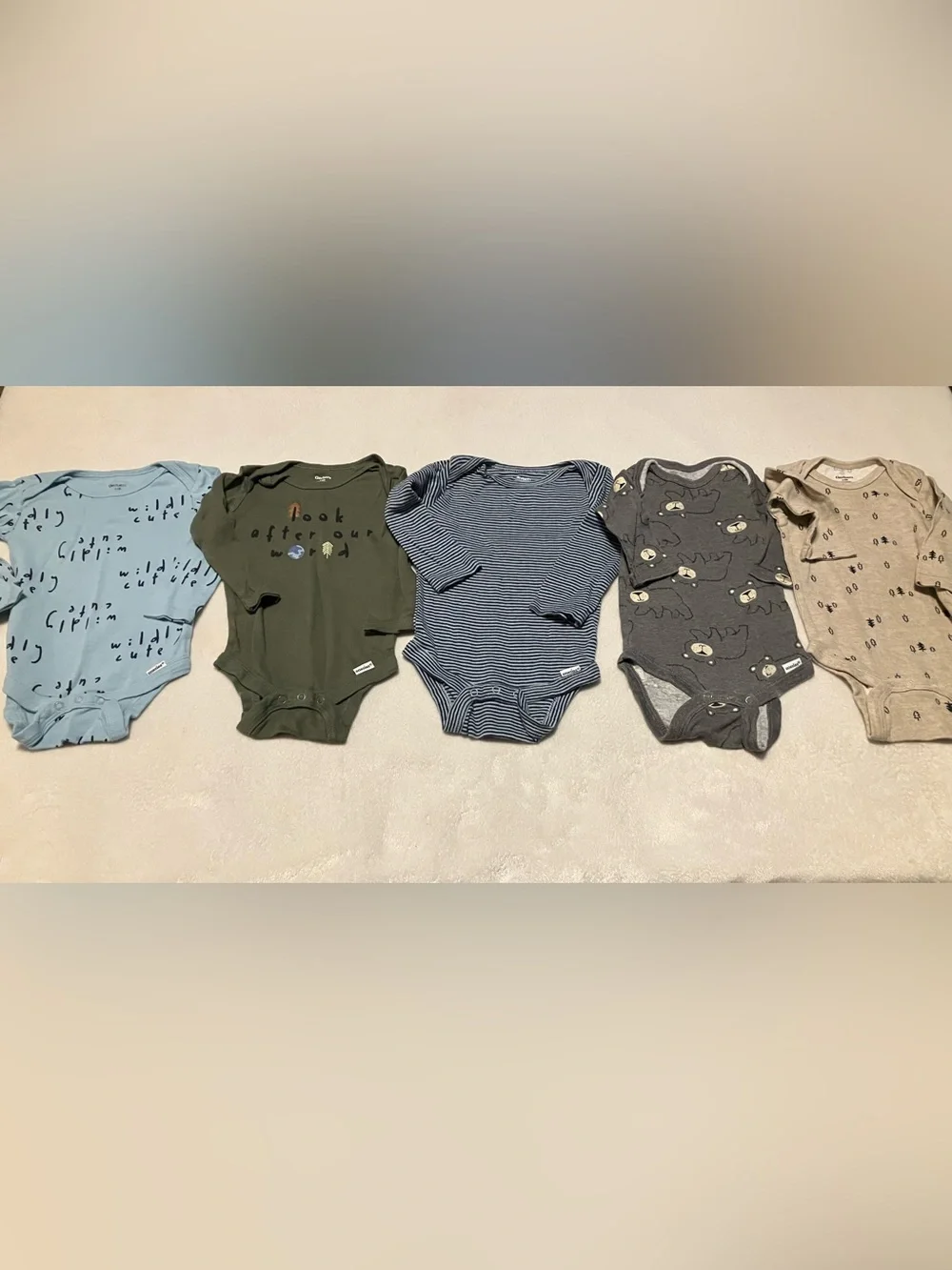 Bear & Tree Long-Sleeve Bodysuit Set in Light Blue, Olive, Navy, Charcoal
